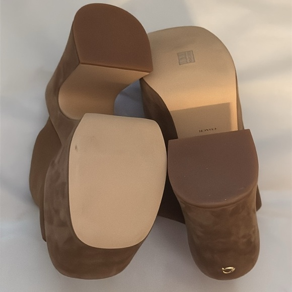 COACH Bobi suede slip on platform open square toe sandals Sz 8 1/2 - Picture 10 of 16